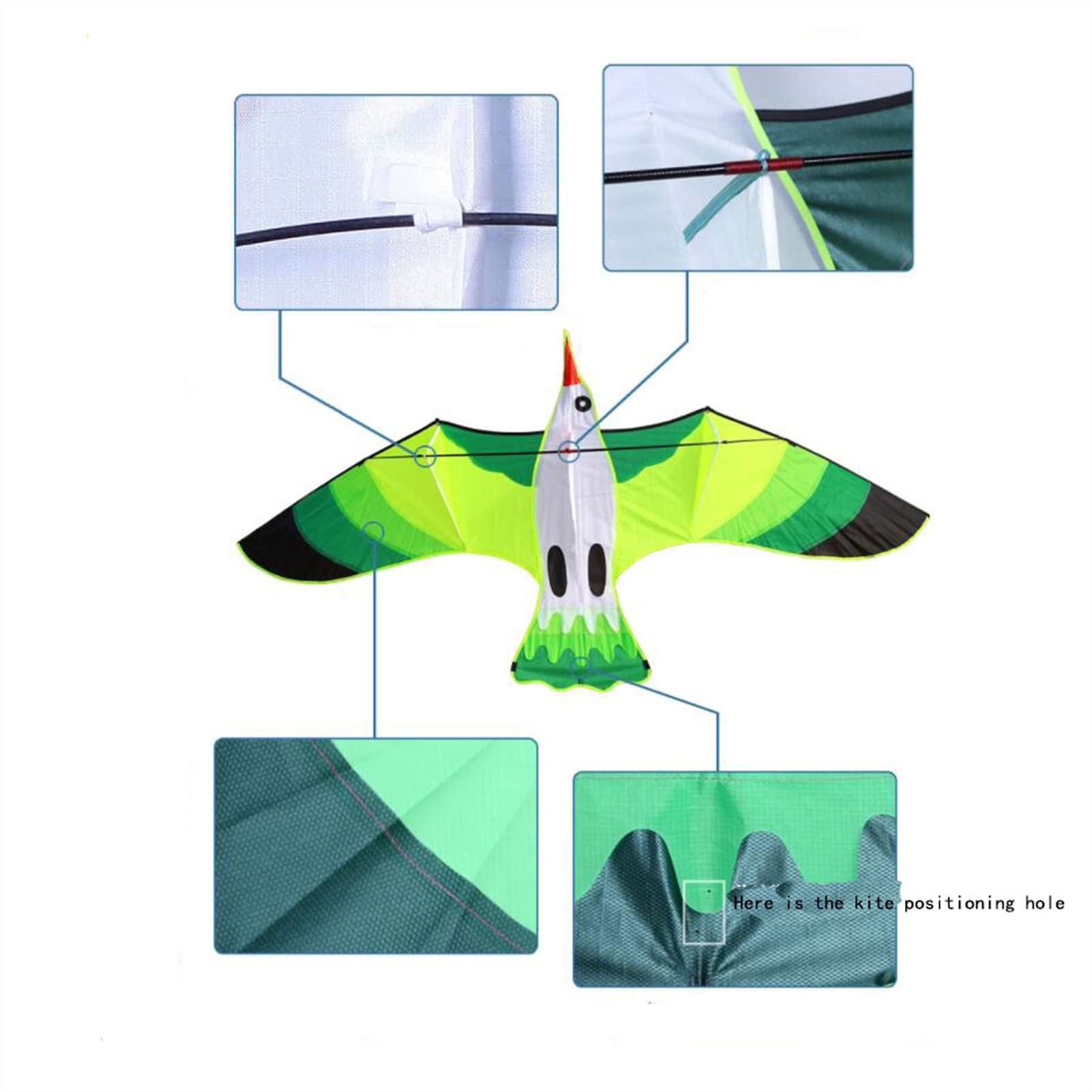 Cometa para niños, cometa de águila verde de pastizales para adultos y niños, cometa deportiva al aire libre, cometa colorida fácil de volar