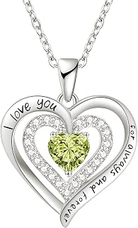 Chain Ladies with Forever Love Heart Birthstone Pendant, S925 Silver Necklace for Women Jewelry, Birthday Gift for You, Wife Girlfriend Valentine's Day Mother's Day, Cubic Zirconia,, Cubic