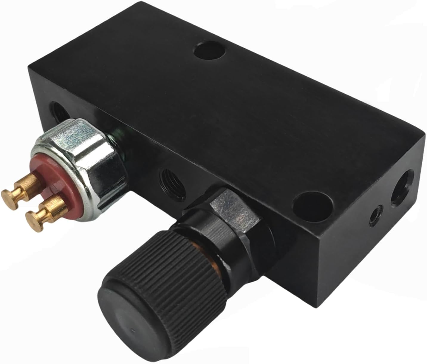 Adjustable Proportioning Valve and Distribution Block Black with Fittings, Light Switch & Wiring Pigtail for 3/16 Brake Line