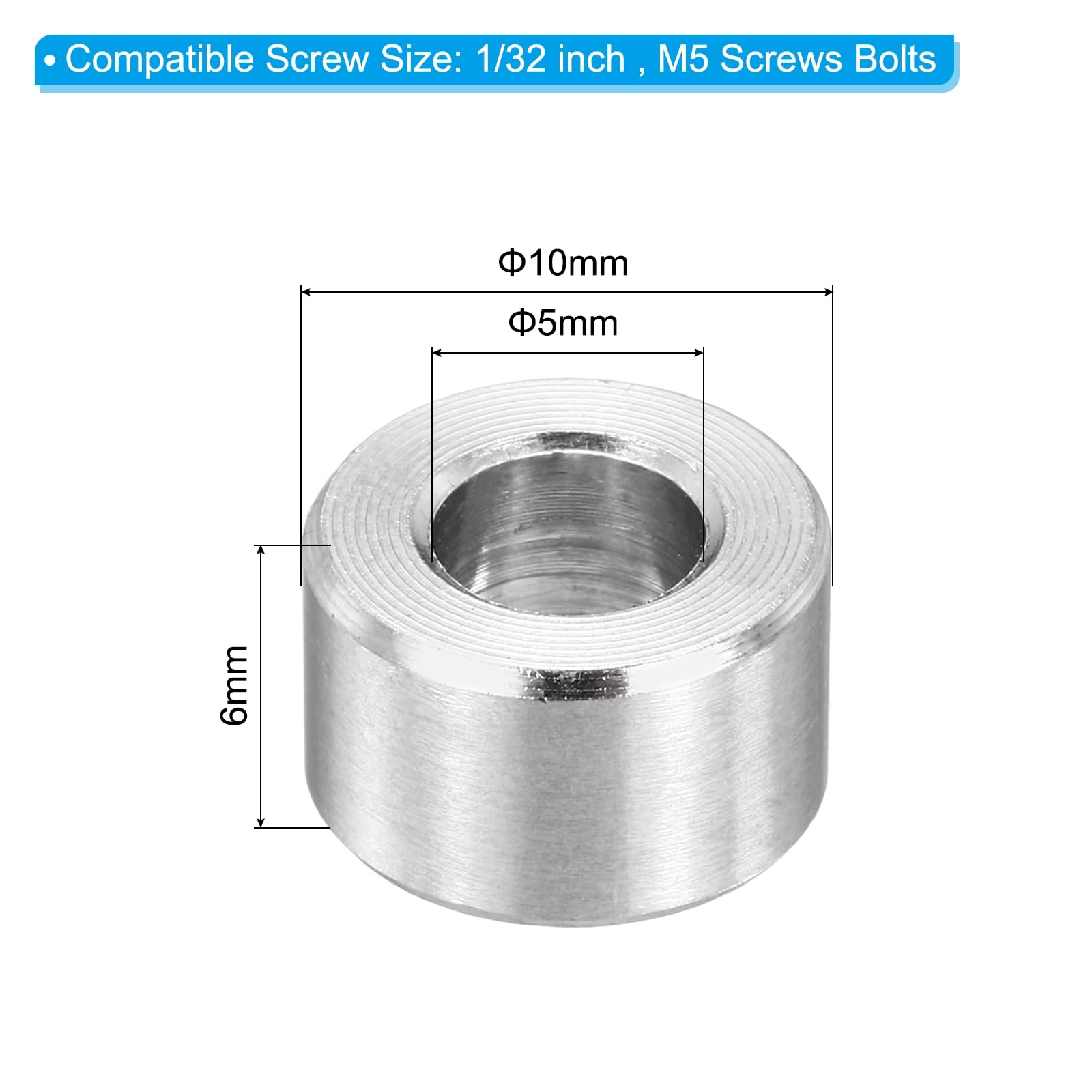 PATIKIL M5 Stainless Steel Spacers, 12Pcs Metal Spacer 5mm ID x 10mm OD x 6mm L Screw Standoff for 1/32" or M5 Screw - Image 2