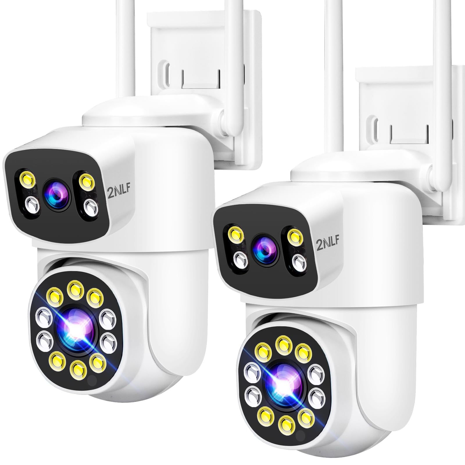2NLF 2PCS 8MP Camara de Seguridad Exterior 2.4G WiFi con Dual Lentes 2K
