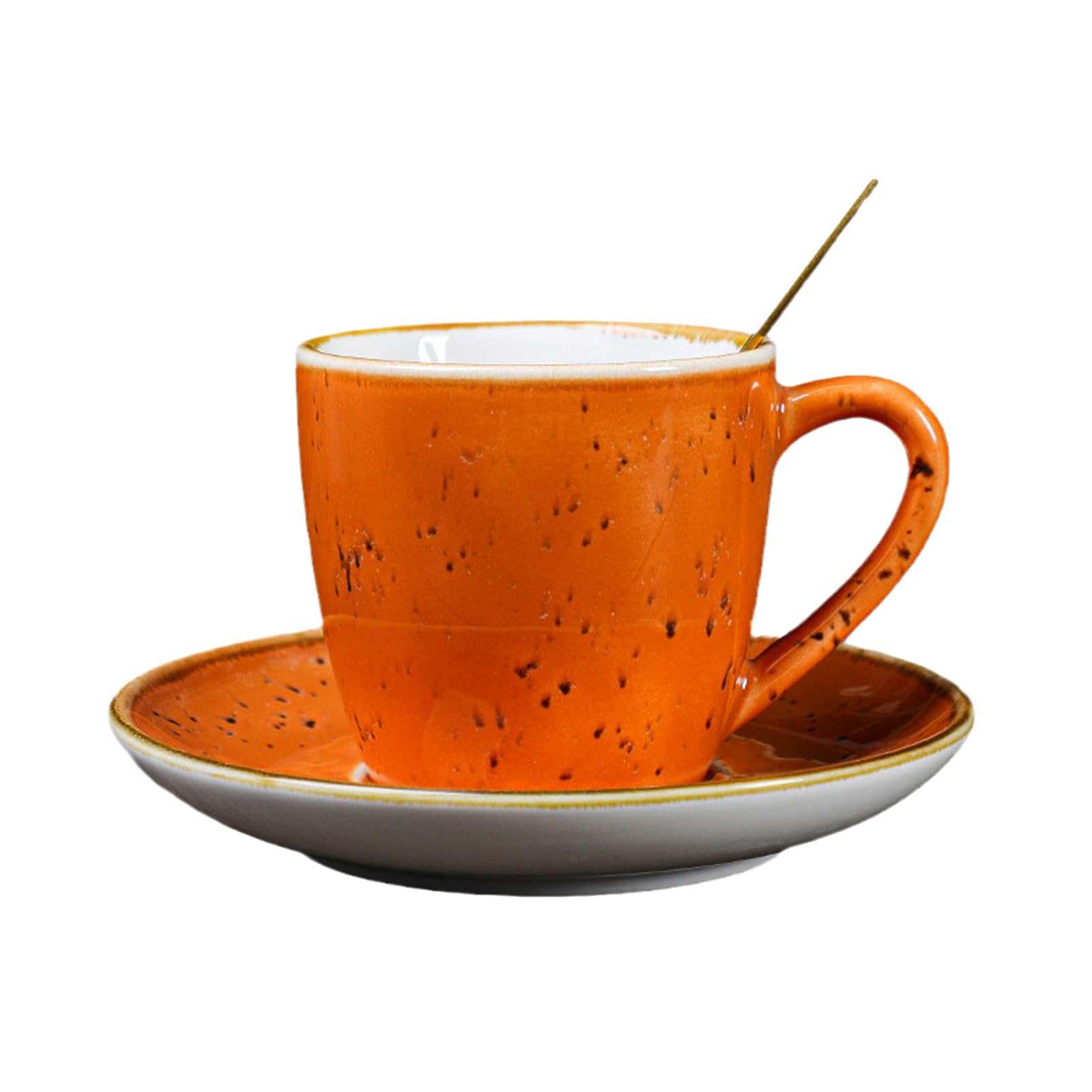 Europejski Zestaw Filiżanek do kawy, Filiżanka i spodek z cienkiej porcelany, 100 ml Europejski Ceramiczny Zestaw Filiżanek do kawy, Można prać ręcznie, Retro Kubek Miłośnika Kawy (Pomarańczowy)