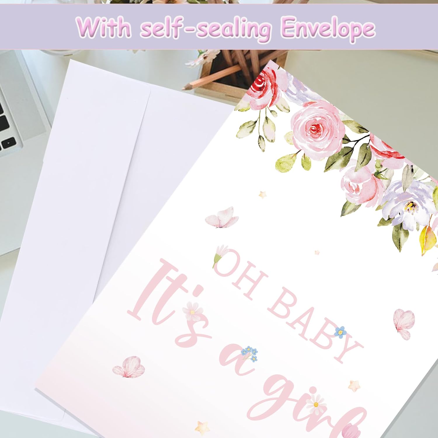 Large Baby Shower Cards for Girl, 22 x 14 inch Pink Elephant Giant Greeting Card with Envelope for BB Shower Decorations, Oh Baby It's a Girl Jumbo Gender Reveal Guest Book Party Supplies - Image 7
