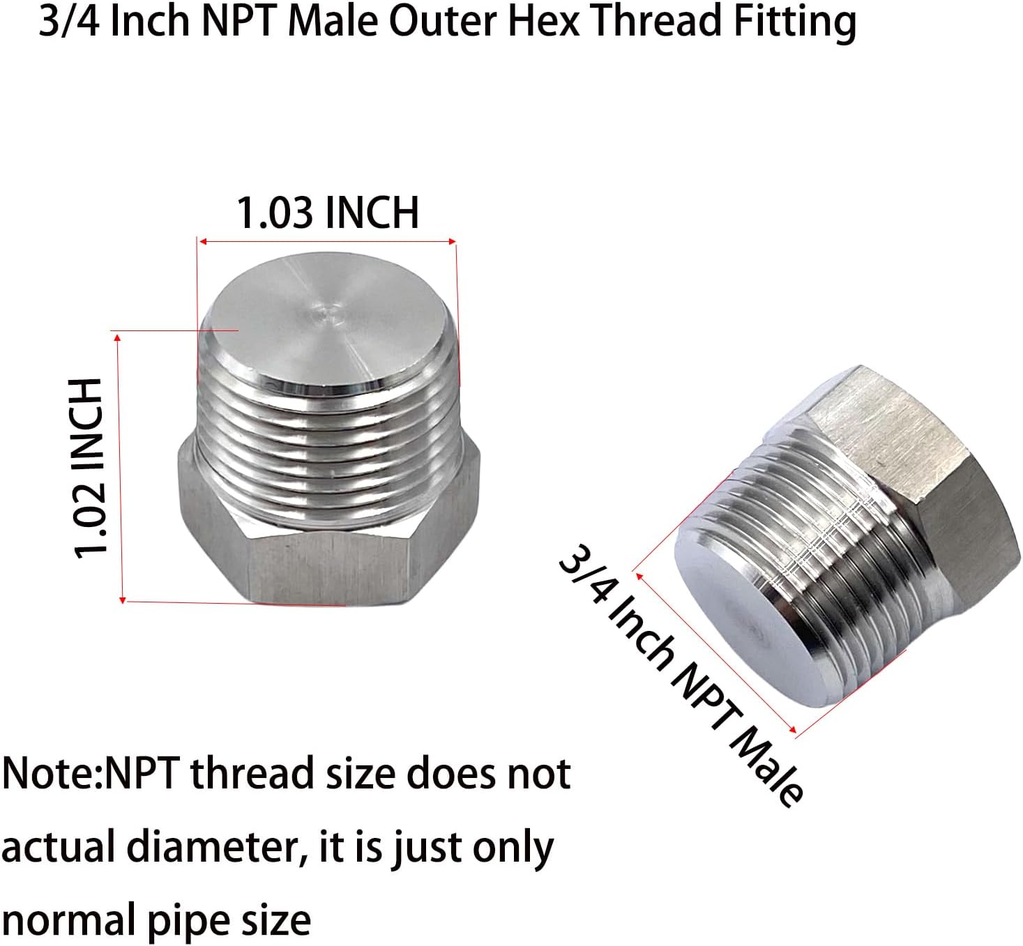 4 Pcs 3/4" NPT Plugs, Stainless Steel 3/4 Inch NPT Male Outer Hex Thread Fittings for Blocking Off Intake Manifold Water/Pump Ports,Oil Sender Holes and Engine Block