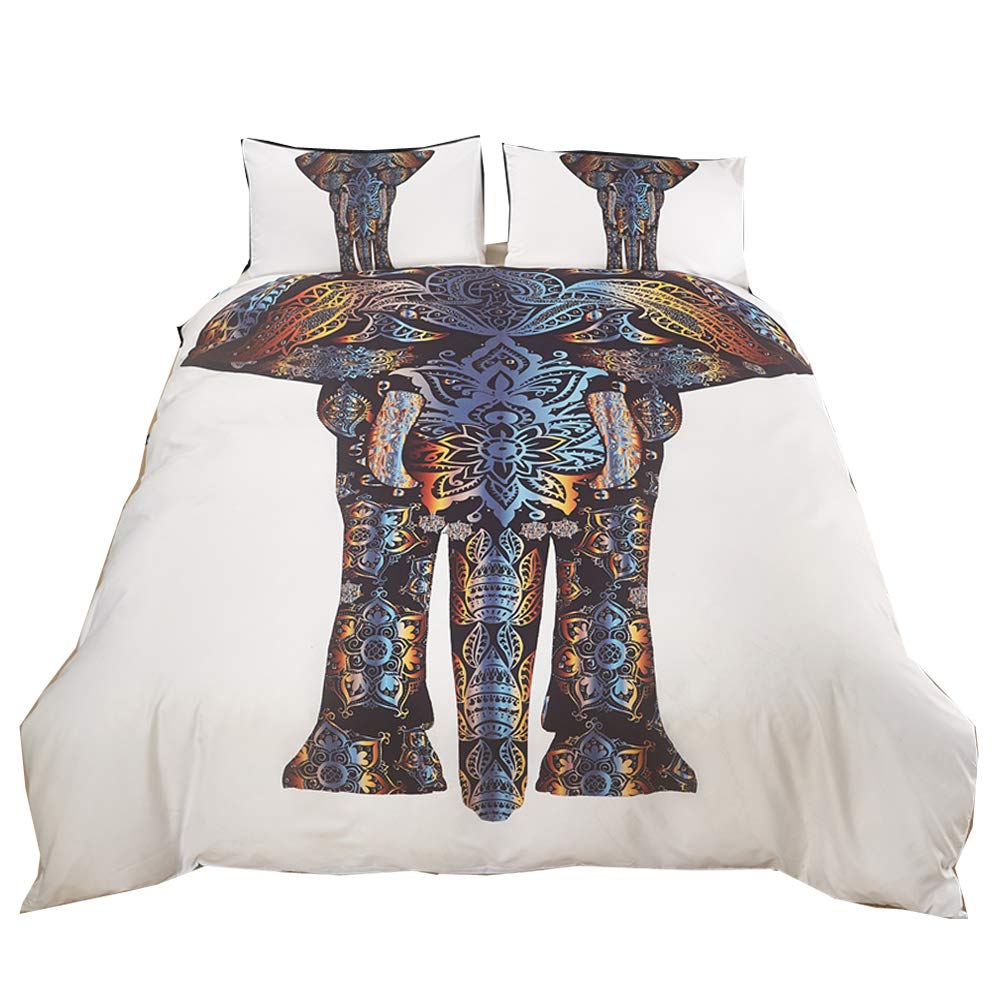Housse de couette éléphant 260x230 cm avec 2 taies d'oreiller pour lit king size 2 personnes