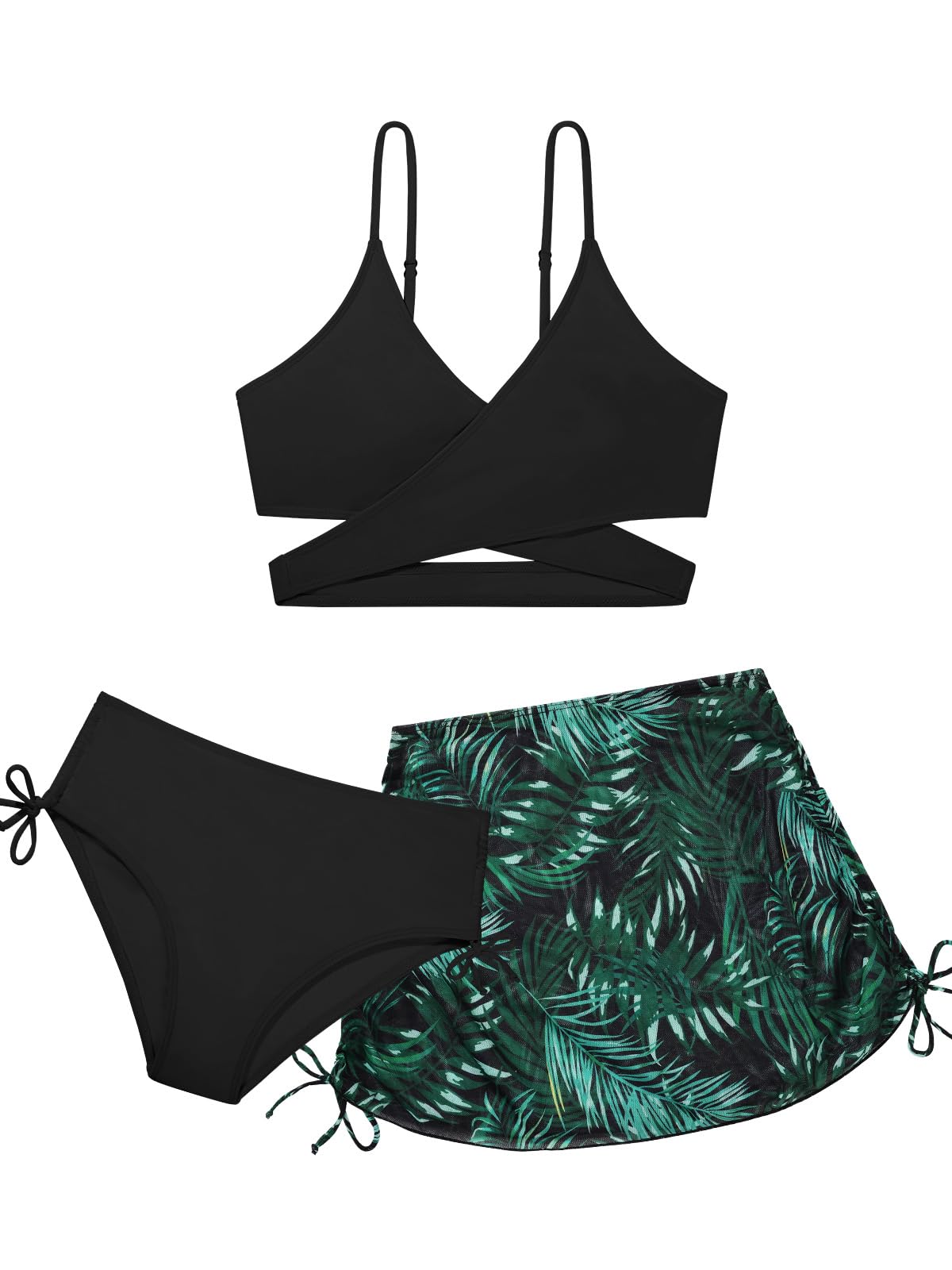Girls 2 Piece Swimsuits with Skirts Criss Cross Swim Bathing Suits Teen Girls' Swimwear Adjustable Strap Bikini Set