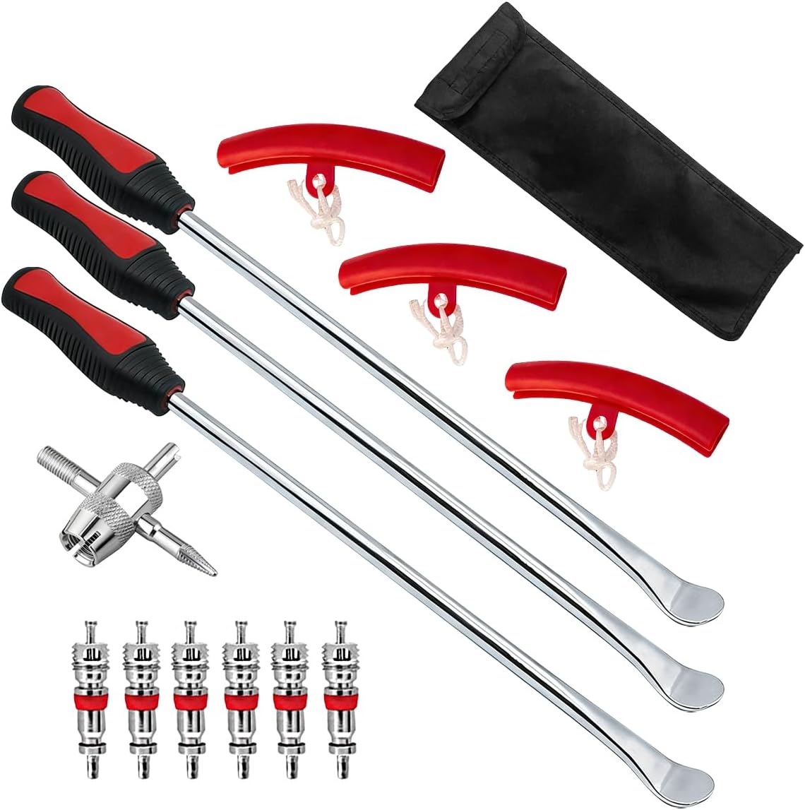 25PCS 14.5" Motorcycle Tire Spoons Tool Set, Tire Changing Tool Includes 3 Rim Protector 7 Valve Core & Valve Tool, Dirt Bike Tire Iron Lever Kit, Universal for Motorbike Dirt Bike