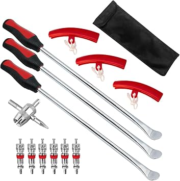 13PCS 14.5" Motorcycle Tire Spoons Tool Set, Tyre Iron Lever Kit Includes 3 Rim Protector 6 Valve Core & Valve Tool, Dirt Bike Tire Changer Tool, Universal for Motorbike Dirt Bike