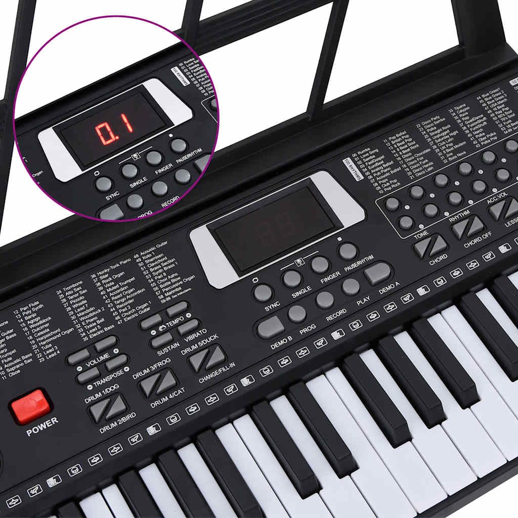 Elektrisches Keyboard mit 61 Tasten, Notenständer, Mikrofon, USB- und Batteriebetrieb, 10 Demo-Songs, 100 Rhythmen, 100 Klänge, 5 Percussion für Kinder, Anfänger, Musikschule, Zuhause, Bühne