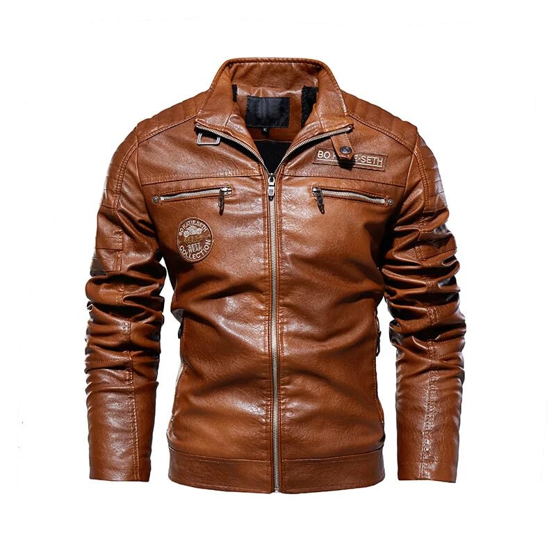 Veste de moto en polaire pour homme marron en similicuir taille L