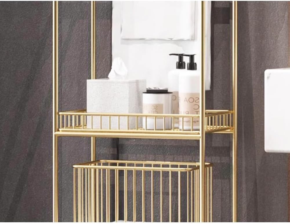 Towel Rail Freestanding Bathroom Storage Rack Towel Rack Integrated Bathtub Wash Basin Bathroom Floor Movable Storage Rack Laundry Basket with Wheels Towel Stand,Black