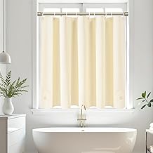 AooHome Shower Curtain, Small Window, Beige, 100% Waterproof PEVA, Heat Retention, Cold Protection, Mildew Resistant, 90 cm Length, 140 cm Width, Modular Bath, Bathroom, Nordic, Clean, With Hooks