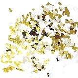 Premium Shredded Squares Tissue Paper Party Table Confetti - 50 Grams (White, Gold Mylar Flakes)
