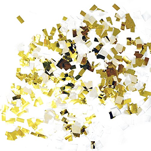 Premium Shredded Squares Tissue Paper Party Table Confetti - 50 Grams (White, Gold Mylar Flakes) #TOP17