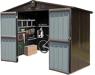 Garden Sheds Outdoor Storage Shed, Metal Tool Sheds Storage House with Lockable Double Door, Bike Shed Waterproof Outdoor Storage Sheds