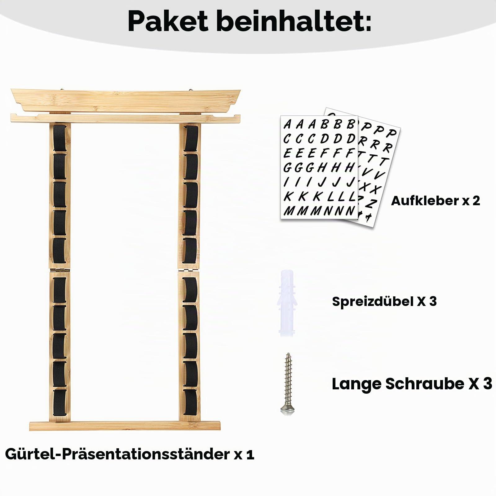 SUMNACON 10 Gürtel Bambus-Kampfsportgürtelhalter, Karate Taekwondo Gürtel Organizer Wand-Kampfsportgürtel-Displayständer Gürtelmedaillenhalter für Kampfsport Karate Taekwondo Lernende (keine Gürtel)