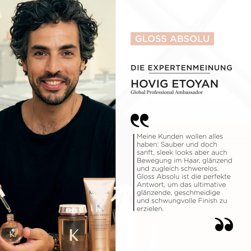 Kérastase Gloss Absolu Pflegeset mit Bain Hydra-Glaze Shampoo (1x250ml) und Fondant Insta Glaze Conditioner (1x250ml) für langes, zu Frizz neigendes Haar, Mit Hyaluronsäure, Glykolsäure & Wildrosenöl