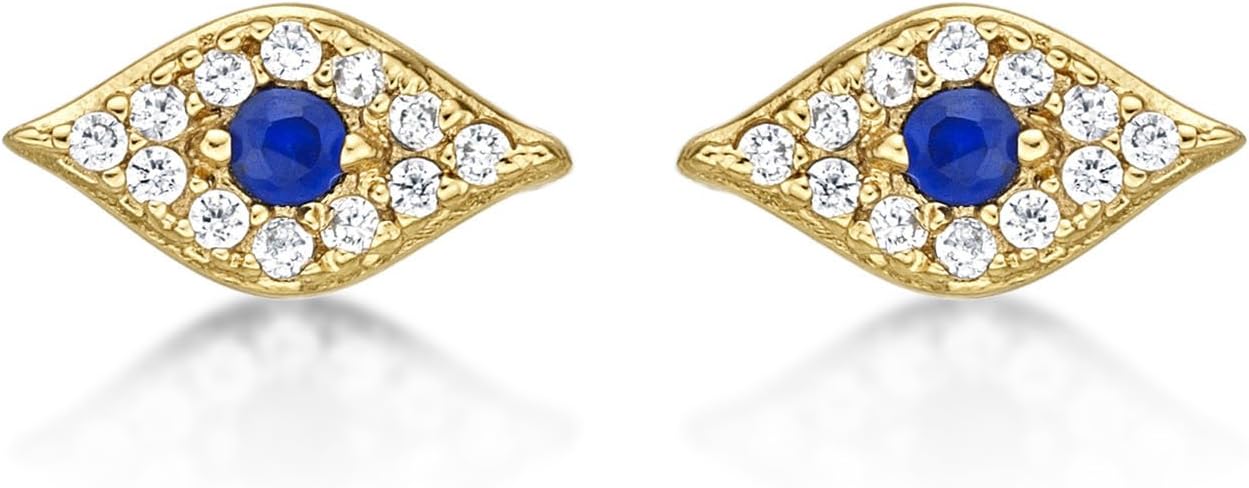 Diamond Treats Dainty Evil Eye Earrings in 925 Sterling Silver with Cubic Zirconia Stones, Small Evil Eye Stud Earrings for Women, Dainty Silver Jewelry for Women