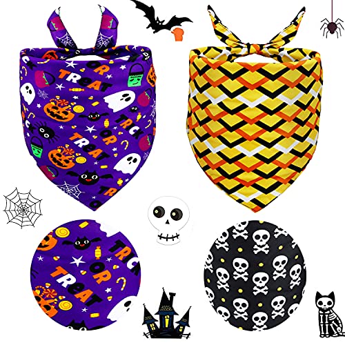 IOKHEIRA 2pcs Halloween Dog Bandanas Printed Pumpkin Bibs Pet Bandanas Reversible Triangle Scarf Costumes for Larges Dogs,Dog Pumpkin Accessory Bandanas