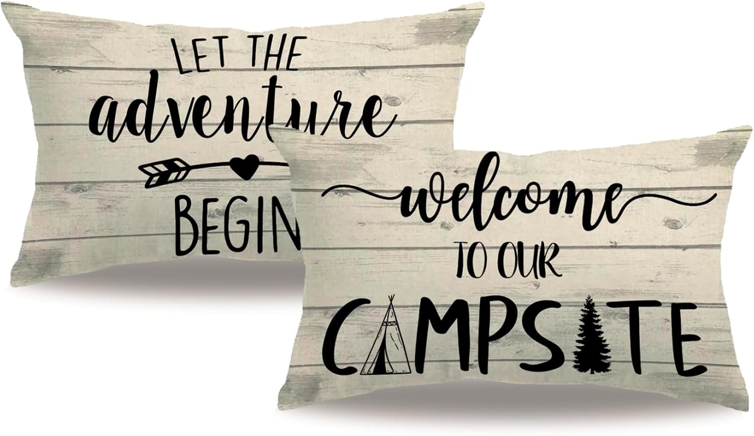 7COLORROOM 2Pack Farmhouse Camper Lumbar Pillow Covers Double-Sided Printed Let The Adventure Begin Welcome to Our Campsite Cushion Cover Cabin/Camper Pillowcases 12”×20”