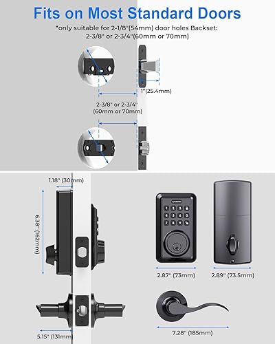 Miniatura 6 de Cerradura de puerta de entrada sin llave con 2 manijas de palanca, cerrojo de seguridad con teclado electrónico, juegos de manijas de cerradura de