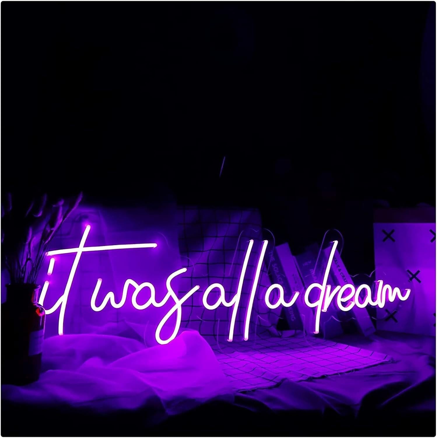 WaiDXn LED Neon Light Sign It Was All A Dream Neon Signs, Visual Art Wall Decor for Bedroom, Home, Bar, Office, 53x24cm