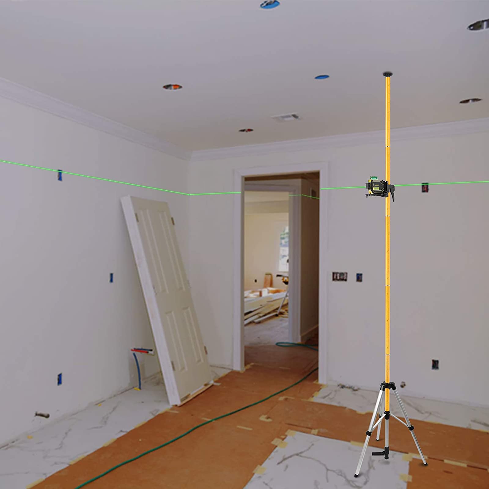 Poste de Nivel láser Profesional, Poste láser telescópico Ajustable con trípode y Soporte láser de 1/4 Pulgadas por 20 Pulgadas para láseres rotativos y de línea, para láser rotativo y láser
