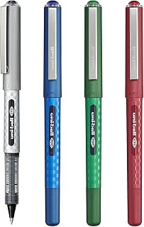 uni-ball UB-157D Liquid Ink Rollerball Pens - 0.7mm - Pack of 4 - Black, Blue, Green & Red