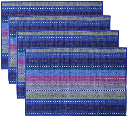Mogoko Woven Cotton Placemat, Anti-Slip Heat Insulation Washable Fabric Kitchen Dining Table Mats Set of 4-18x12inch (Blue)