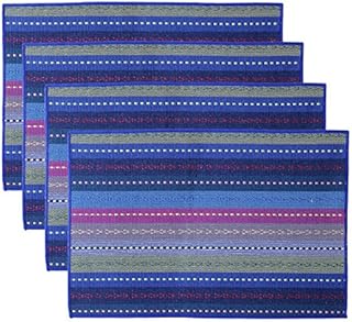 Mogoko Woven Cotton Placemat, Anti-Slip Heat Insulation Washable Fabric Kitchen Dining Table Mats Set of 4-18x12inch (Blue)