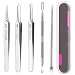 5pcs Blackhead Remover Tweezers Pimple Popper Tool Kit, Precision Acne Needle Comedone Blackhead Tweezers Extractor Removal Whitehead Popping Zit for Nose Face Skin Blemish Extractor Tool - Glossy