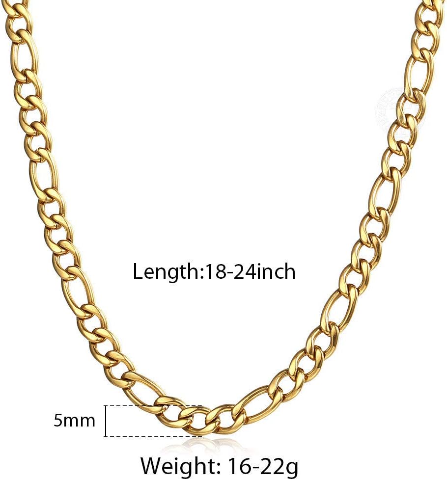 Trendsmax 5mm Figaro Chain Necklace Gold Plated Stainless Steel Figaro Chain for Men Women 18-24inch - Image 2