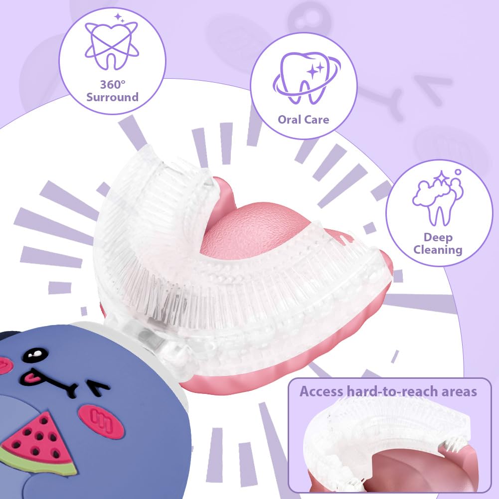 Vicloon Cepillo de dientes Eléctrico para Niños, Ultrasónico Limpieza Automática Cepillos Forma de U, con 2 Cabezales Silicona, 360º 3 Velocidades Limpieza Profunda de Dientes de Leche 2-6 Años Azul