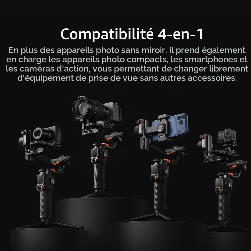 Hohem iSteady MT3 Pro Stabilisateur Gimbal, 3 Axes avec Suivi IA, CCT