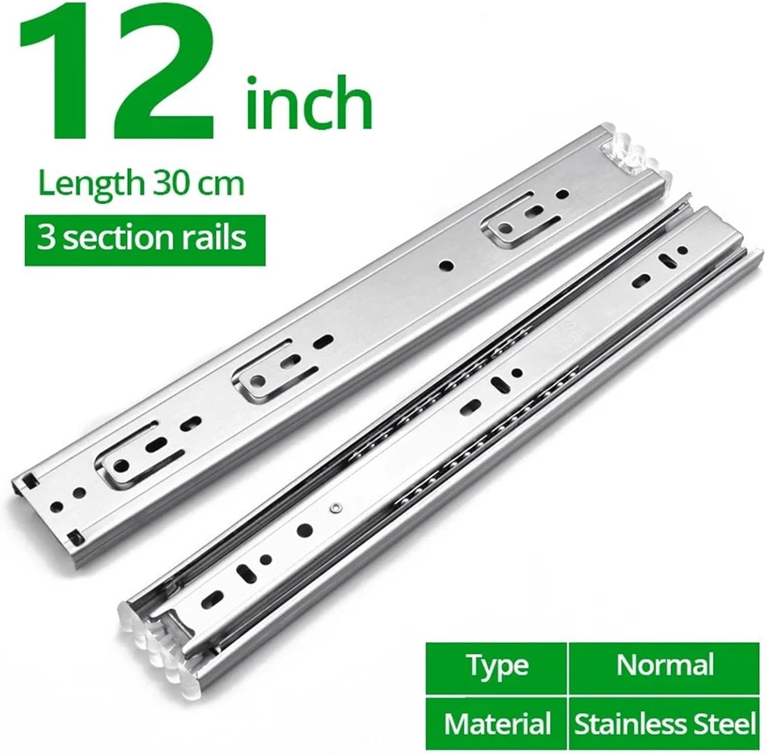 Heavy Duty Drawer Slides Stainless Steel Drawer Slides Three-Section Cabinet Furniture Hardware(Normal 12inch 30cm)