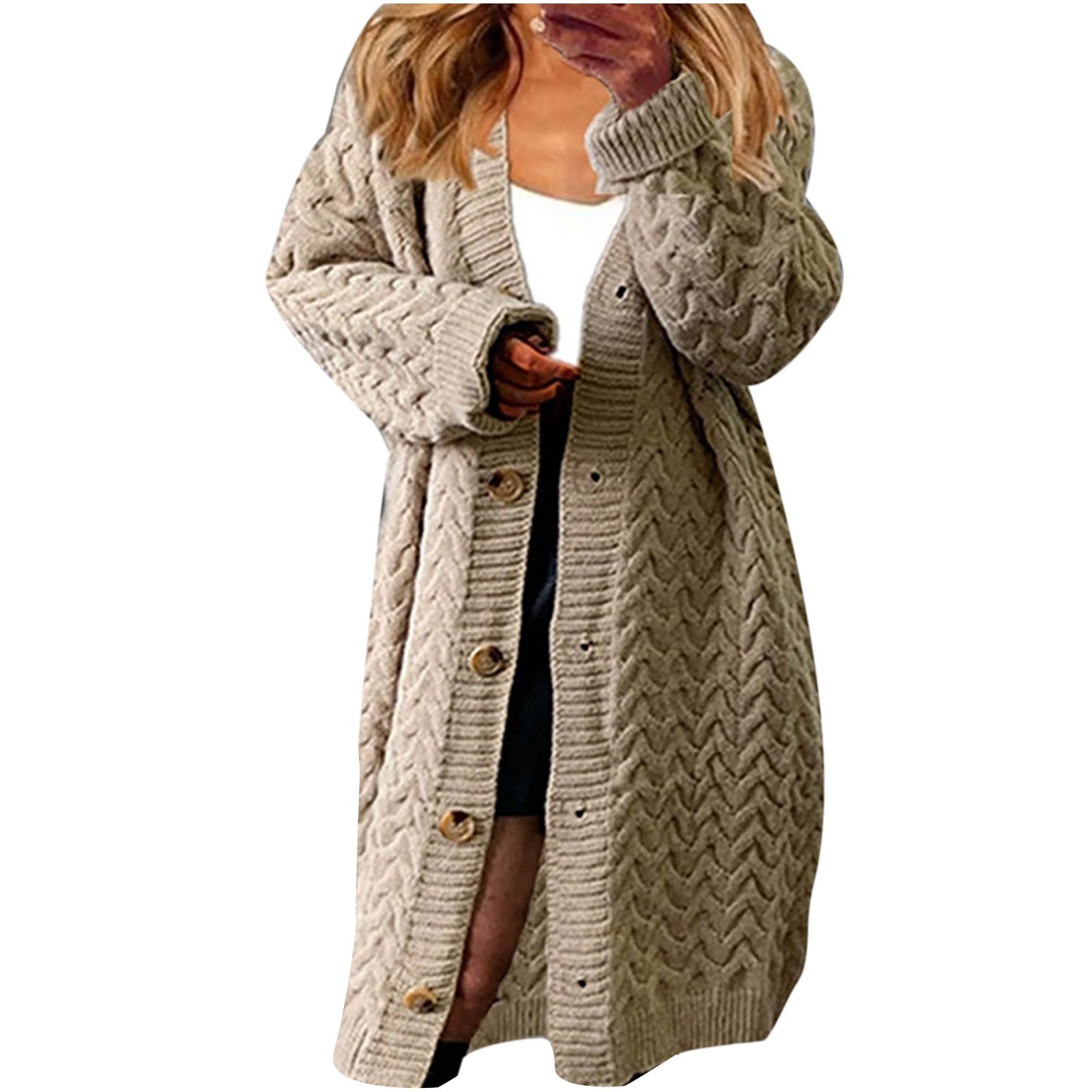 Womens Sweater Cardigan Long Lantern Sleeve Chunky Cable Knit Button Cardigans Maxi Cocoon Coat Outerwear Winter Jacket