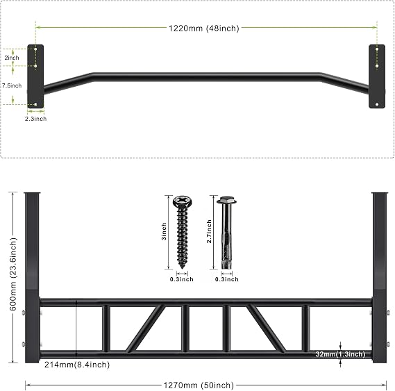 SELEWARE 48'' Heavy Duty Wall Mount Pull Up Bar with Cable Pulley System
