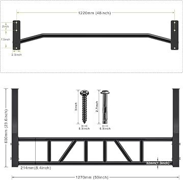 SELEWARE 48'' Heavy Duty Wall Mount Pull Up Bar with Cable Pulley System