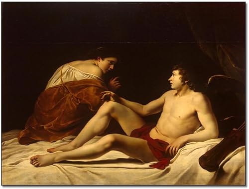 THAELY Póster artístico de Cupido y psique, Orazio Lomi Gentileschi, lienzo vintage, pintura en lienzo, póster de arte de pared para dormitorio,