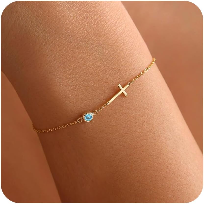 Birthstone Gold Bracelets for Women Non Tarnish Trendy Dainty Charm Cross Bracelet Stack Friendship Bracelets Gold Jewelry