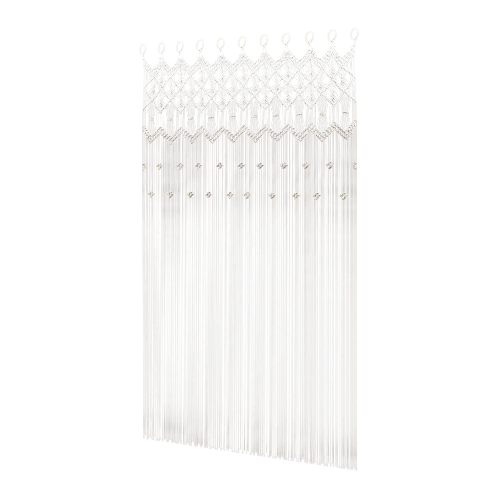 Rideau de Porte Naturel Corde Coton Tressée,Rideau Anti Mouches,Séparateur de pièce,Bohème,Blanc,Ventilation Lumière Naturelle sans Perçage,pour Salon Bureau Chambre,120 x 195 cm