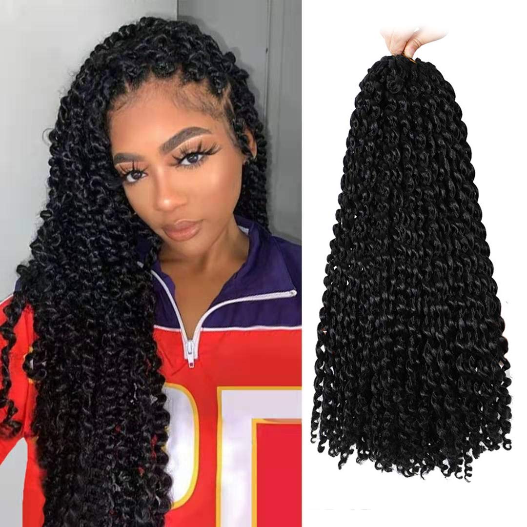 7 Packs Passion Twist Crochet Hair Afro Water Wave 18 Inch Long Bohemian Crochet Braid Synthetic Passion Twist 22 Stands 80g/pack Curly Hair Extensions (18inch, 1B)