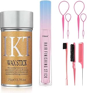 FUNAN 9Pcs hair finishing stick Set with hair finishing stick, hair wax stick, Hair Tail Tools, Hair Comb Kit for Woman Girl Hair Styling, Non-Greasy and Non-Sticky, Edge&Back Brushing(Pink)