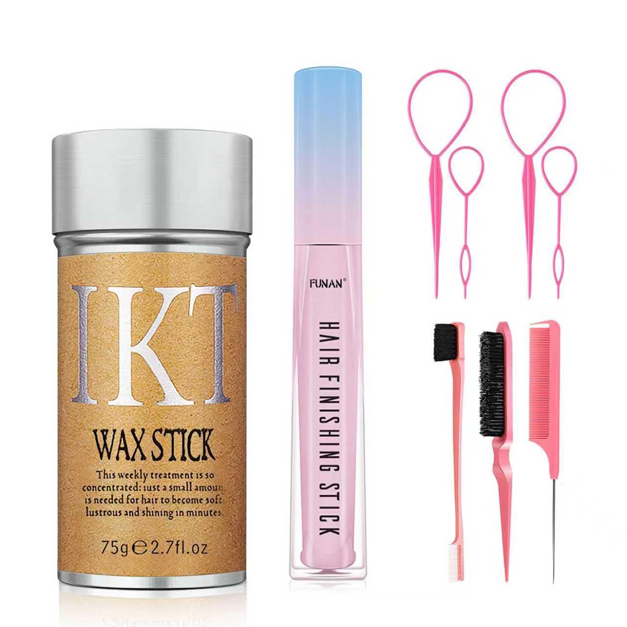 9Pcs hair finishing stick Set with hair finishing stick, hair wax stick, Hair Tail Tools, Hair Comb Kit for Woman Girl Hair Styling, Non-Greasy and