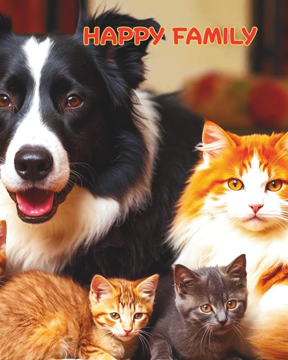 HAPPY FAMILY: JOIN THIS HAPPY FAMILY AND BRING A LITTLE COLOUR INTO YOUR LIFE. PREMIUM COLOURING BOOK (CATS, DOGS AND PLANTS)