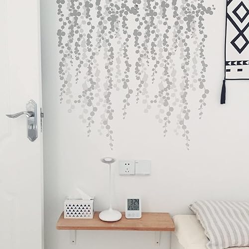 Miniatura 2 de RoyoLam 2 hojas de gradiente gris claro colgante de perlas de vid para sala de estar suculentas calcomanías de pared de PVC extraíbles para despegar