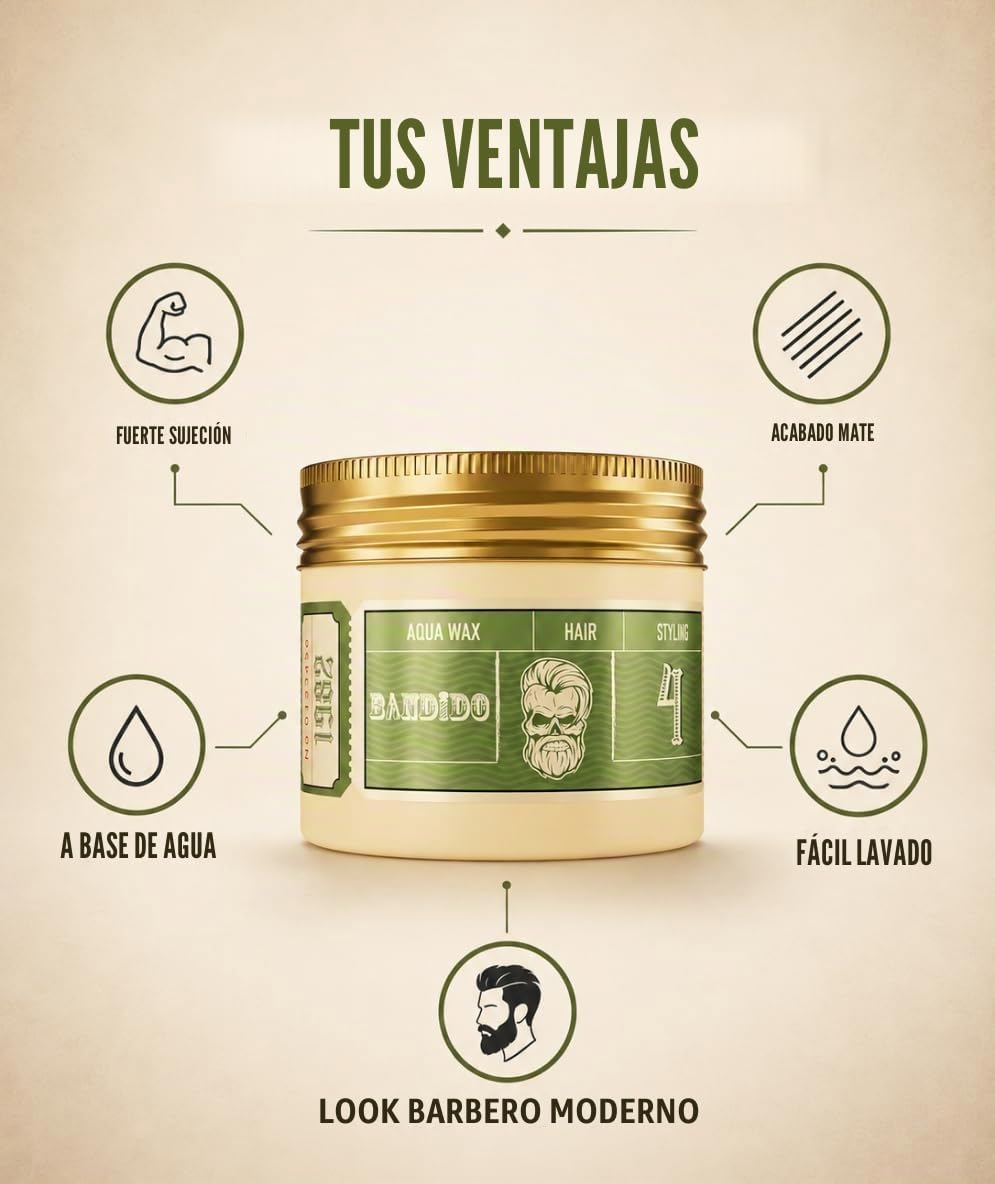 Bandido Aqua Wax Nr.4 - Cera para el cabello, verde 125ml Matt Hair Wax