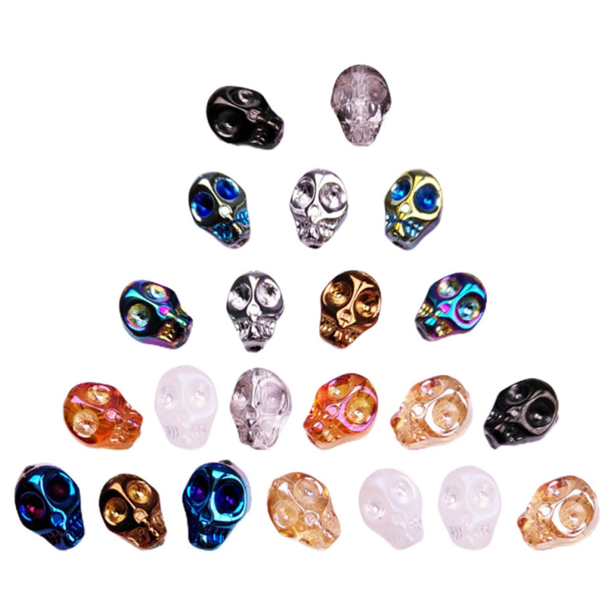 Abaodam 400 Stück Leichte Glasperlen in Totenkopfform für Selbstgemacht Schmuckherstellung Handliche Dekorative Perlen als Zubehör für Armbänder und Weihnachtsbasteln Zufällige Farbe