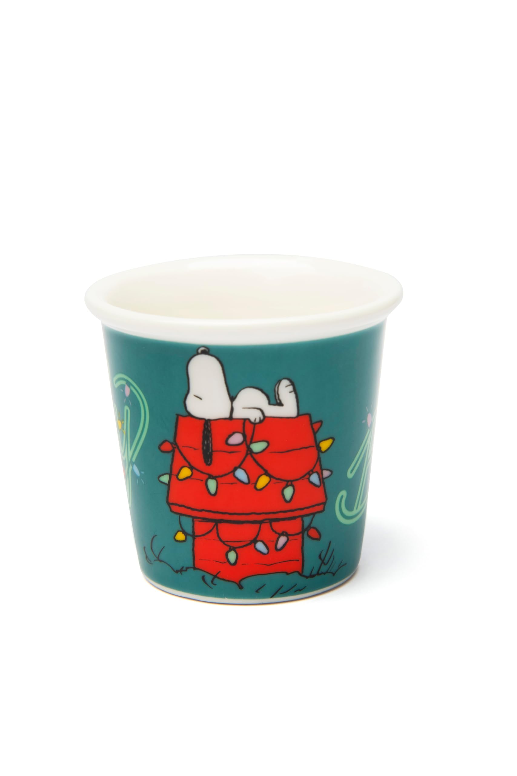 Excelsa Peanuts Shiny & Bright Set mit 6 Espresso-Bechern, Porzellan, Grün und Weiß, verziert mit Weihnachts-Snoopy, 6 x 6 x 6 cm, 90 ml