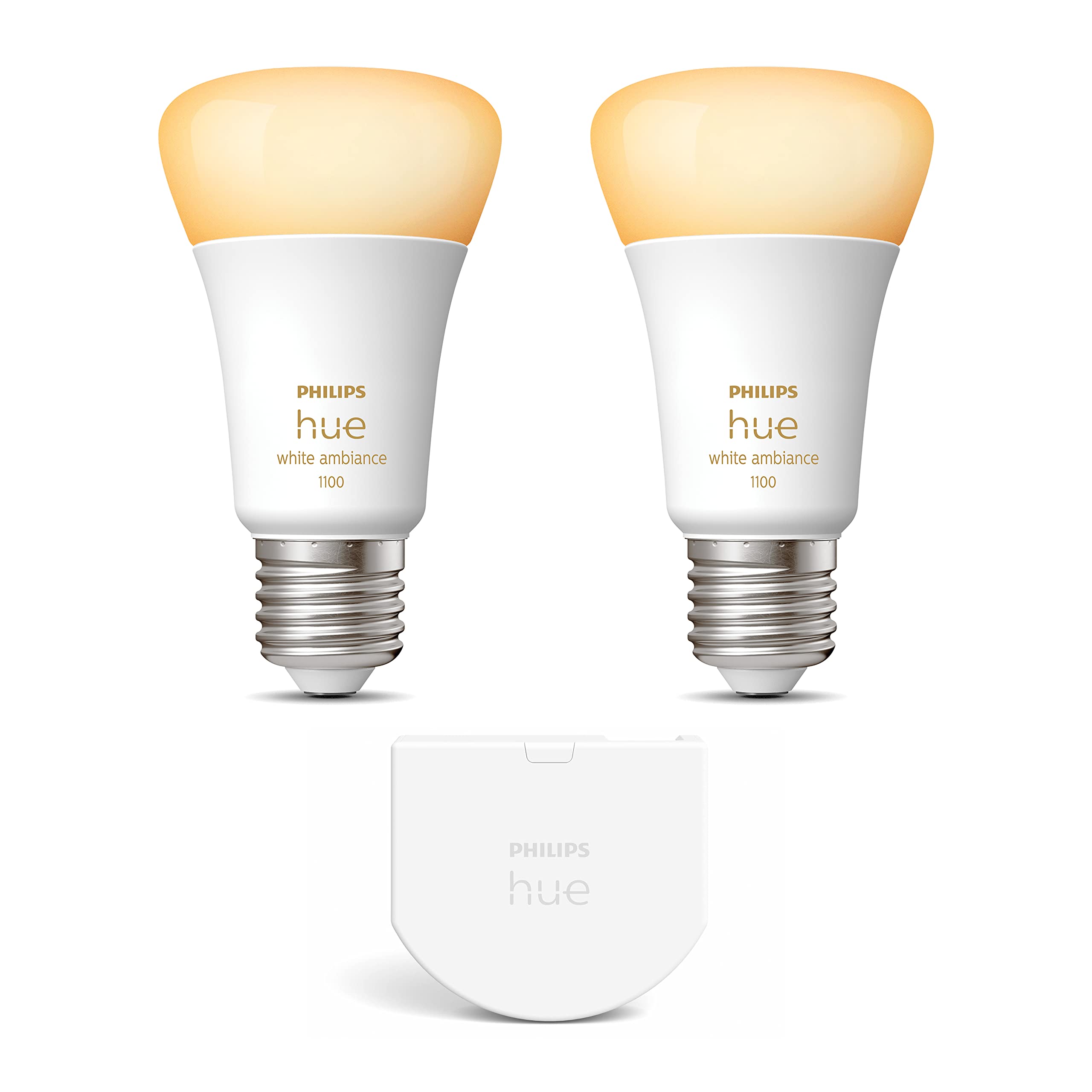 Philips Hue Pacchetto vantaggio - E27 - con 2 Lampadine LED Standard - Luce da bianca calda a bianca fredda - Include Hue Interruttore a parete - Hue White Ambiance